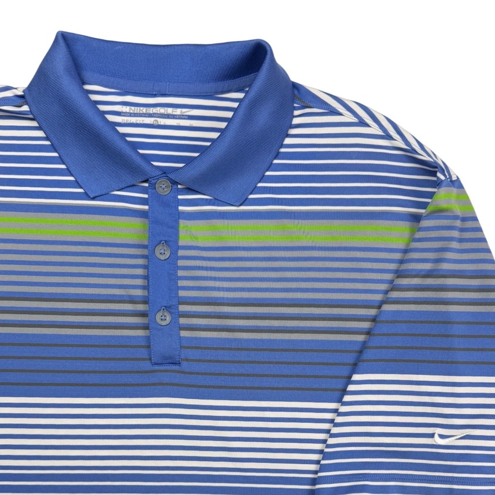 Nike Golf Mens Dri-FIT Striped Polo Shirt Blue Green XL